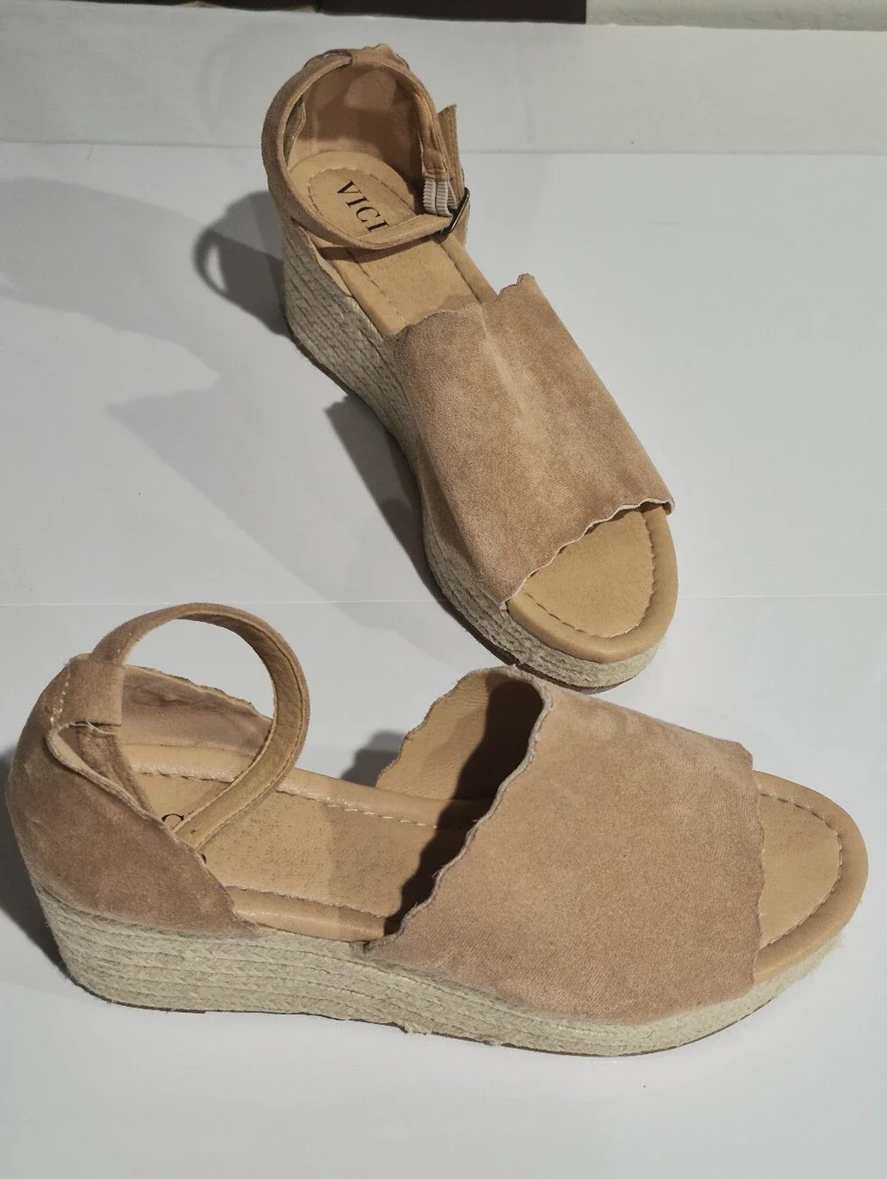 VICI Tan Suede Espadrille Wedge Sandals - Women's Size 10
